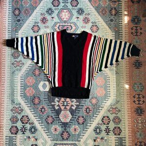 Vintage 80s/90s Striped Batwing V-Neck Sweater